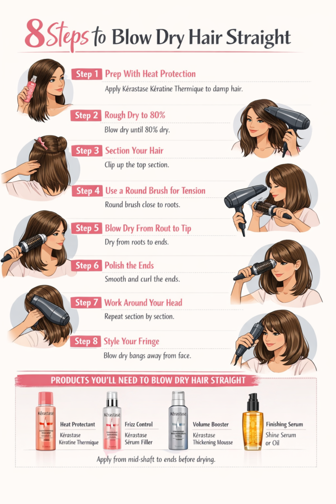 How to Blow Dry Hair Straight Like a Stylist in 8 Steps 7 8 steps to blow dry hair straight