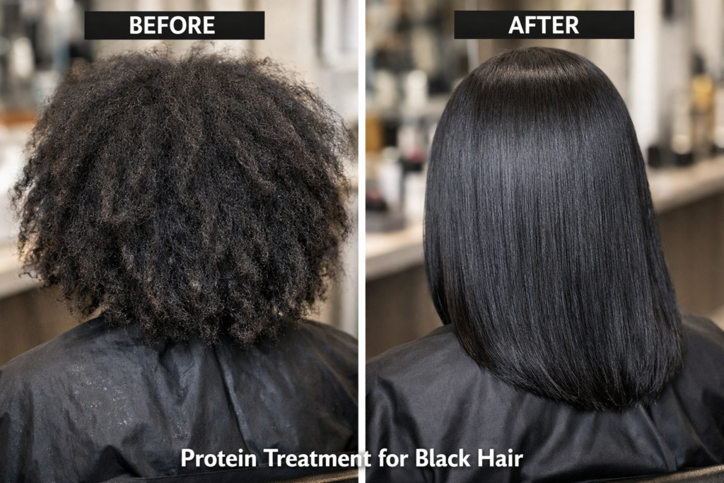 protein treatment black hair before and after