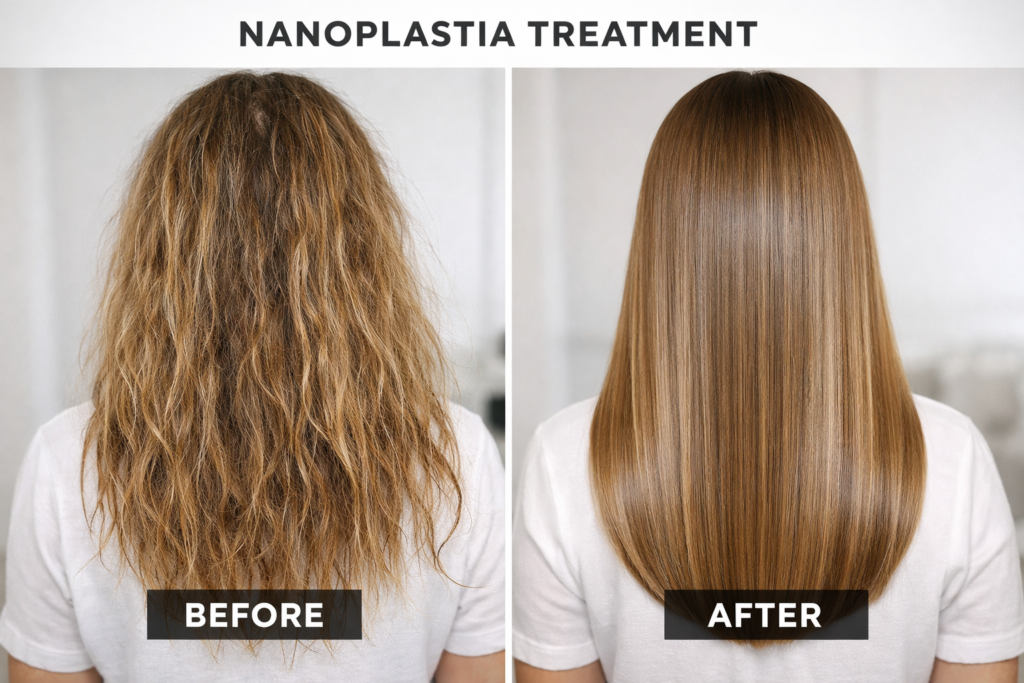 Nanoplastia Hair Treatment: Benefits, Results & What to Know 1 Nanoplastia before and after