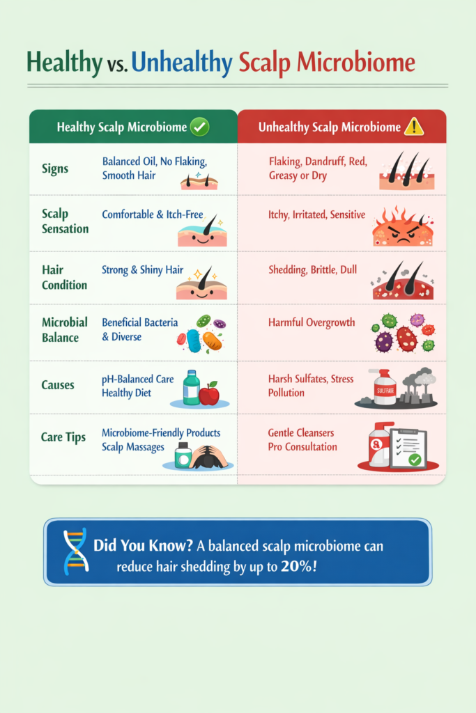 Microbiome-Friendly Haircare: Why it Matters & How to Start 3 healthy vs unhealthy scalp microbiome