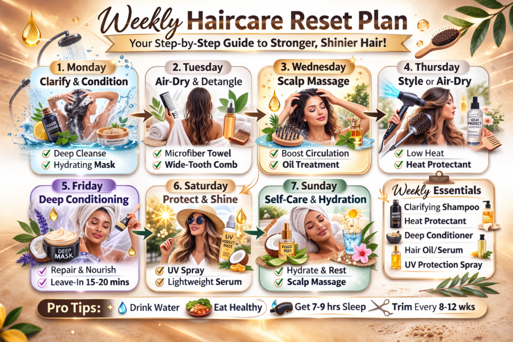 7 Common Hair Care Mistakes Sabotaging Your Hair Growth (+ Fixes) 11 weekly haircare reset plan